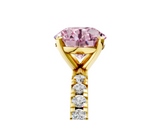 Yellow gold Fancy Pink Round  Diamond Pavé Band Solitaire with Four-Prong Setting_5
