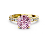 Yellow gold Fancy Pink Round  Diamond Pavé Band Solitaire with Four-Prong Setting