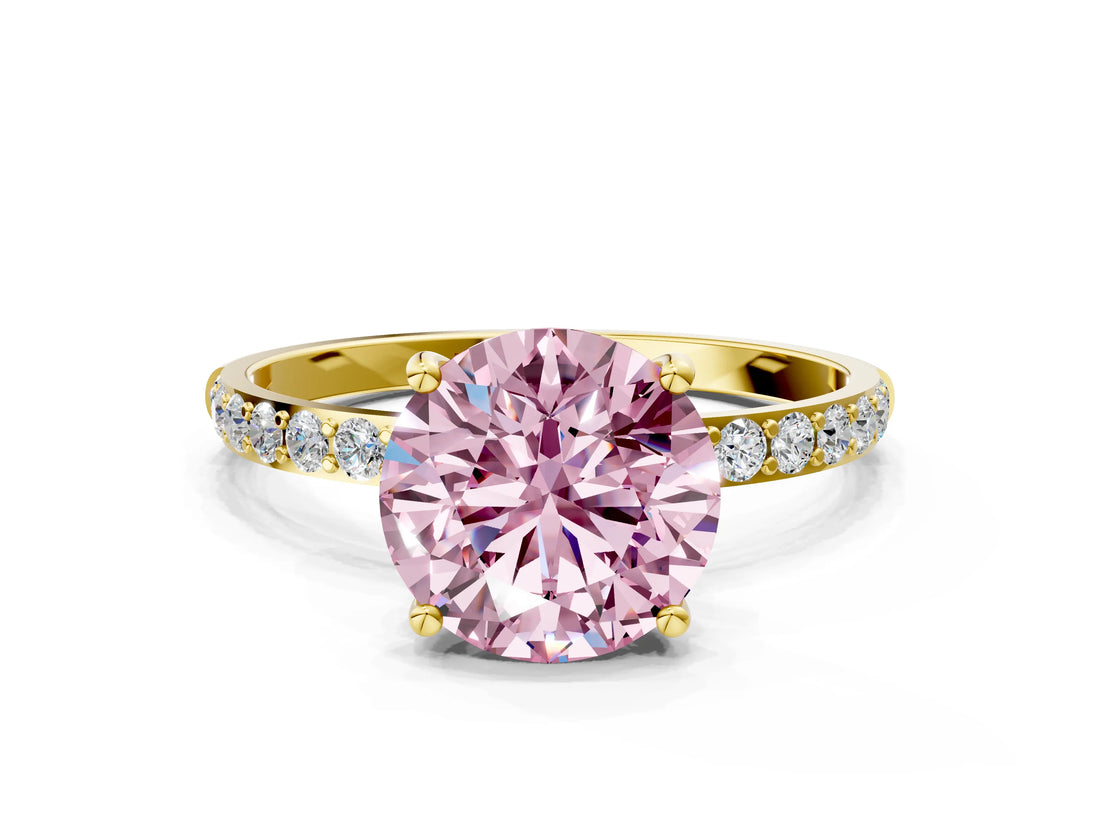 Yellow gold Fancy Pink Round  Diamond Pavé Band with Six-Prong Setting_31