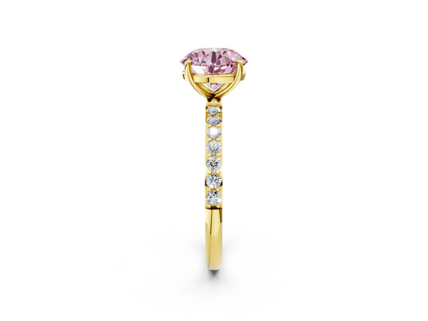 Yellow gold Fancy Pink Round  Diamond Pavé Band with Six-Prong Setting