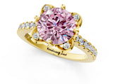 Yellow gold Fancy Pink Round  Diamond Pave Band with Floral Prong Setting_28