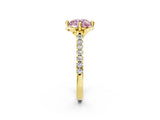 Yellow gold Fancy Pink Round  Diamond Pave Band with Floral Prong Setting_29