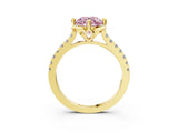 Yellow gold Fancy Pink Round  Diamond Pave Band with Floral Prong Setting_30