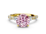 Yellow gold Fancy Pink Round  Diamond Prong Set Engagement Ring with Pave Band