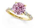 Yellow gold Fancy Pink Round  Diamond Prong Set Engagement Ring with Pave Band_1