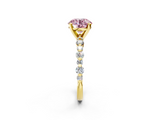 Yellow gold Fancy Pink Round  Diamond Prong Set Engagement Ring with Pave Band_2