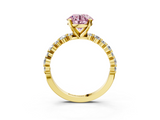 Yellow gold Fancy Pink Round  Diamond Prong Set Engagement Ring with Pave Band_3
