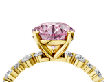 Yellow gold Fancy Pink Round  Diamond Prong Set Engagement Ring with Pave Band_4