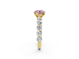 Yellow gold Fancy Pink Round  Diamond Prong Setting with Side Stones on a Pave Band_2
