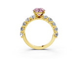 Yellow gold Fancy Pink Round  Diamond Prong Setting with Side Stones on a Pave Band_3