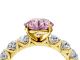Yellow gold Fancy Pink Round  Diamond Prong Setting with Side Stones on a Pave Band_4