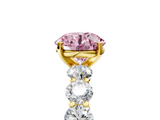 Yellow gold Fancy Pink Round  Diamond Prong Setting with Side Stones on a Pave Band_5