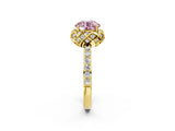 Yellow gold Fancy Pink Round  Diamond Solitaire Ring with Shared Prong Pavé Band_67
