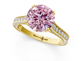 Yellow gold Fancy Pink Round  Diamond Solitaire with Pave Band and Six-Prong Setting_1