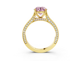 Yellow gold Fancy Pink Round  Diamond Solitaire with Pave Band and Six-Prong Setting_3