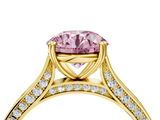 Yellow gold Fancy Pink Round  Diamond Solitaire with Pave Band and Six-Prong Setting_4