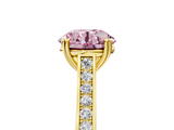 Yellow gold Fancy Pink Round  Diamond Solitaire with Pave Band and Six-Prong Setting_5