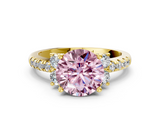 Yellow gold Fancy Pink Round  Diamond Three-Stone Pave Band with Four-Prong Setting