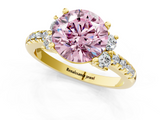 Yellow gold Fancy Pink Round  Diamond Three-Stone Pave Band with Four-Prong Setting_1
