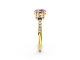 Yellow gold Fancy Pink Round  Diamond Three-Stone Pave Band with Four-Prong Setting_2