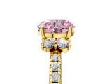 Yellow gold Fancy Pink Round  Diamond Three-Stone Pave Band with Four-Prong Setting_5