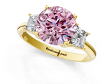 Yellow gold Fancy Pink Round  Diamond Three-Stone Ring with Trapezoid Side Stones and Prong Setting_1
