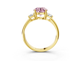 Yellow gold Fancy Pink Round  Diamond Three-Stone Ring with Trapezoid Side Stones and Prong Setting_3