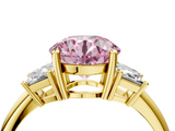 Yellow gold Fancy Pink Round  Diamond Three-Stone Ring with Trapezoid Side Stones and Prong Setting_4