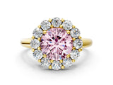 Yellow gold Fancy Pink Round  Halo Cluster Diamond Engagement Ring with Prong Setting and Polished Band_20