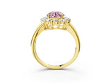 Yellow gold Fancy Pink Round  Halo Cluster Diamond Engagement Ring with Prong Setting and Polished Band_23
