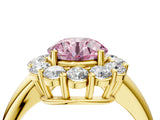 Yellow gold Fancy Pink Round  Halo Cluster Diamond Engagement Ring with Prong Setting and Polished Band_24