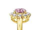 Yellow gold Fancy Pink Round  Halo Cluster Diamond Engagement Ring with Prong Setting and Polished Band_25