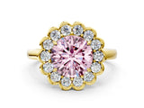 Yellow gold Fancy Pink Round  Halo Cluster Diamond Engagement Ring with Solitaire Band and Prong Setting_53