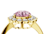 Yellow gold Fancy Pink Round  Halo Cluster Diamond Engagement Ring with Solitaire Band and Prong Setting_57