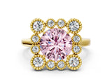 Yellow gold Fancy Pink Round  Halo Diamond Cluster Engagement Ring with Milgrain Bezel Setting and Solitaire Band_27