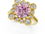 Yellow gold Fancy Pink Round  Halo Diamond Cluster Engagement Ring with Milgrain Bezel Setting and Solitaire Band_28