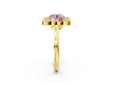 Yellow gold Fancy Pink Round  Halo Diamond Cluster Engagement Ring with Milgrain Bezel Setting and Solitaire Band_29
