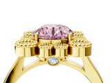 Yellow gold Fancy Pink Round  Halo Diamond Cluster Engagement Ring with Milgrain Bezel Setting and Solitaire Band_31
