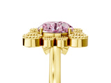 Yellow gold Fancy Pink Round  Halo Diamond Cluster Engagement Ring with Milgrain Bezel Setting and Solitaire Band_32