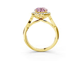 Yellow gold Fancy Pink Round  Halo Diamond Engagement Ring with Filigree Band and Four-Prong Setting_131