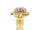 Yellow gold Fancy Pink Round  Halo Diamond Engagement Ring with Filigree Band and Four-Prong Setting_133