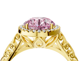Yellow gold Fancy Pink Round  Halo Diamond Engagement Ring with Intricate Filigree Band and Four-Prong Setting_4