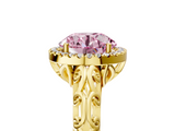 Yellow gold Fancy Pink Round  Halo Diamond Engagement Ring with Intricate Filigree Band and Four-Prong Setting_5