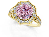 Yellow gold Fancy Pink Round  Halo Diamond Engagement Ring with Milgrain Band and Four-Prong Setting_17