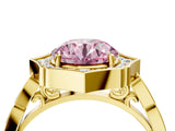 Yellow gold Fancy Pink Round  Halo Diamond Engagement Ring with Milgrain Band and Four-Prong Setting_20