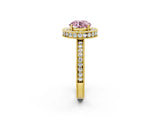 Yellow gold Fancy Pink Round  Halo Diamond Engagement Ring with Milgrain Pave Band and Four-Prong Setting_113