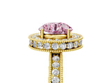 Yellow gold Fancy Pink Round  Halo Diamond Engagement Ring with Milgrain Pave Band and Four-Prong Setting_17