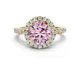 Yellow gold Fancy Pink Round  Halo Diamond Engagement Ring with Pavé Band and Four-Prong Setting_81