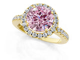 Yellow gold Fancy Pink Round  Halo Diamond Engagement Ring with Pavé Band and Four-Prong Setting_82