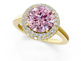 Yellow gold Fancy Pink Round  Halo Diamond Engagement Ring with Solitaire Band and Four-Prong Setting_1